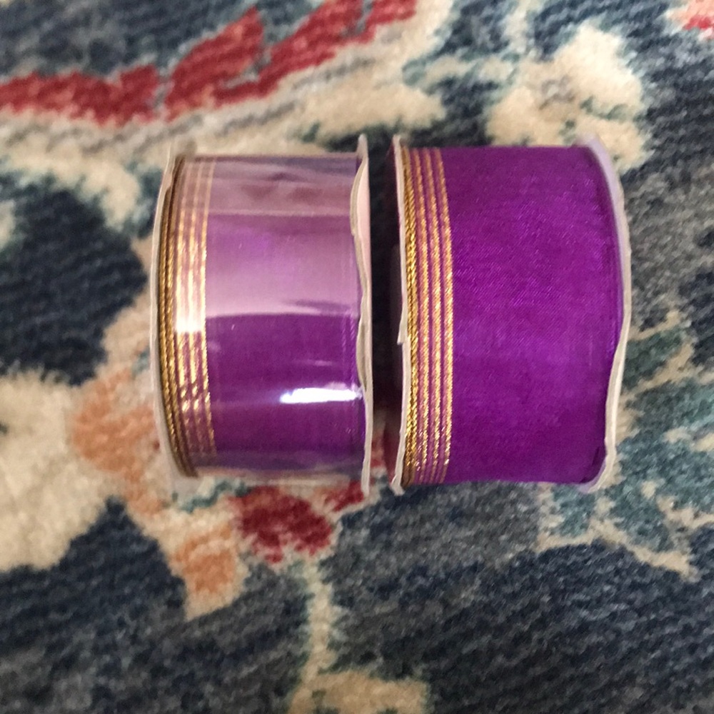Purple and Gold Pull Bow Ribbon Set of 2